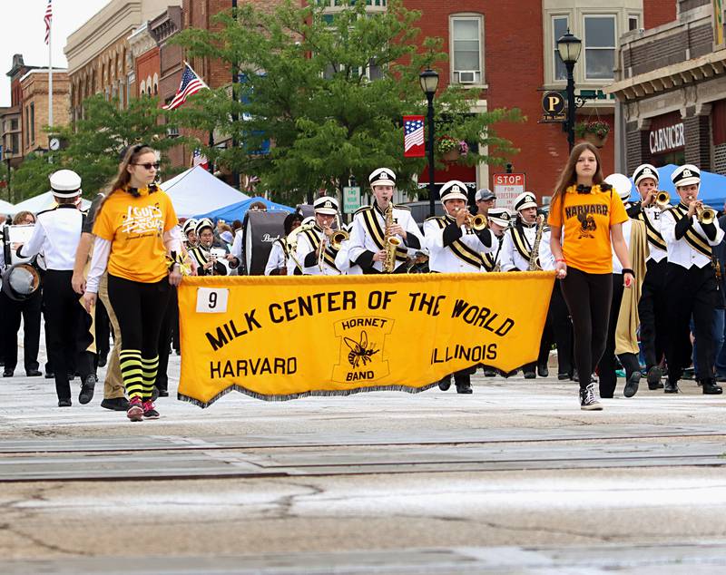 The Harvard High School marching band participates in the Harvard Milk Days parade Saturday, June 4, 2022, in Harvard.