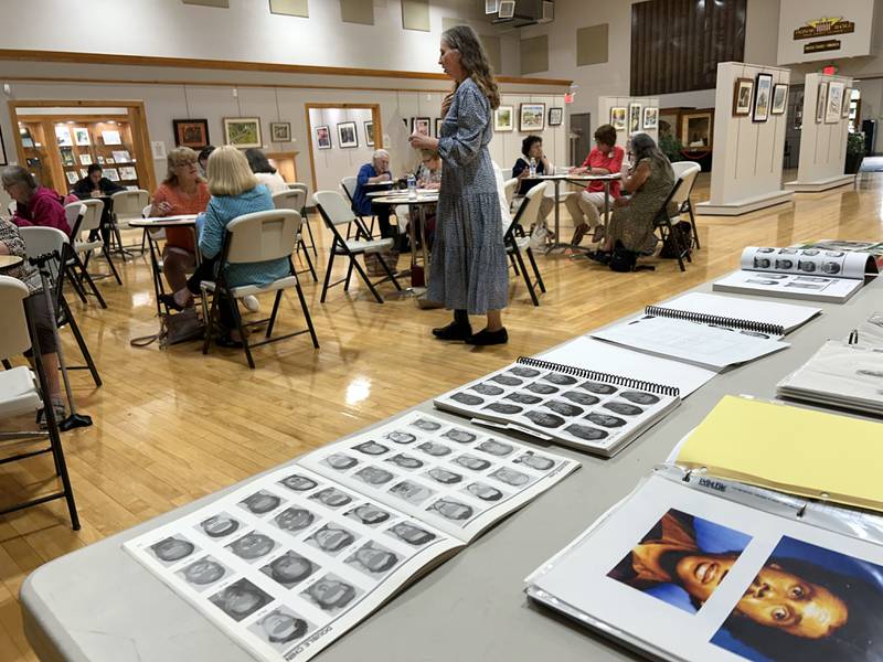 Retired forensic artist Bethe Hughes of Dixon held a workshop on forensic art at the Coliseum Museum of Art, Antiques, and Americana in Oregon on Saturday, Aug. 17, 2024. Hughes worked as a special agent for the Illinois State Police for 20 years before retiring.