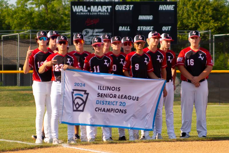 2024 Illinois senior league district 20 champions pose for picture on Friday, July 12, 2024 at Washington Park in Peru.