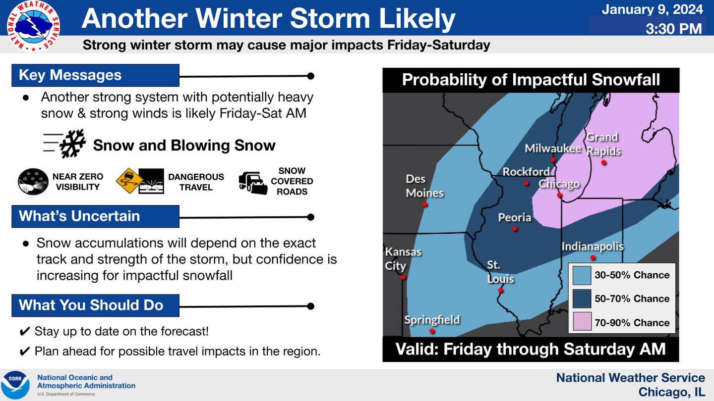 Another round of this winter storm will sweep through Northeastern Illinois Friday, Jan. 12.