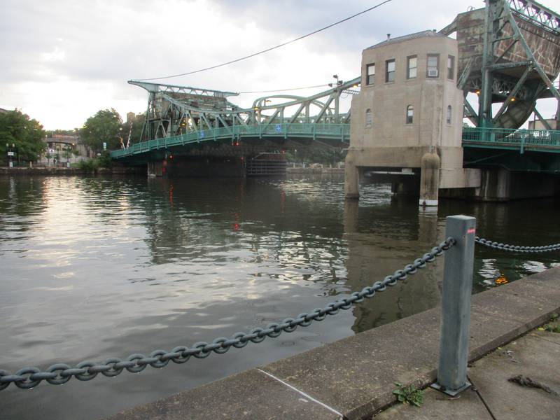 A chain along the Des Plaines River river wall near the Jefferson Street bridge in Joliet is set up to prevent people from getting too close to the river. June 4, 2024