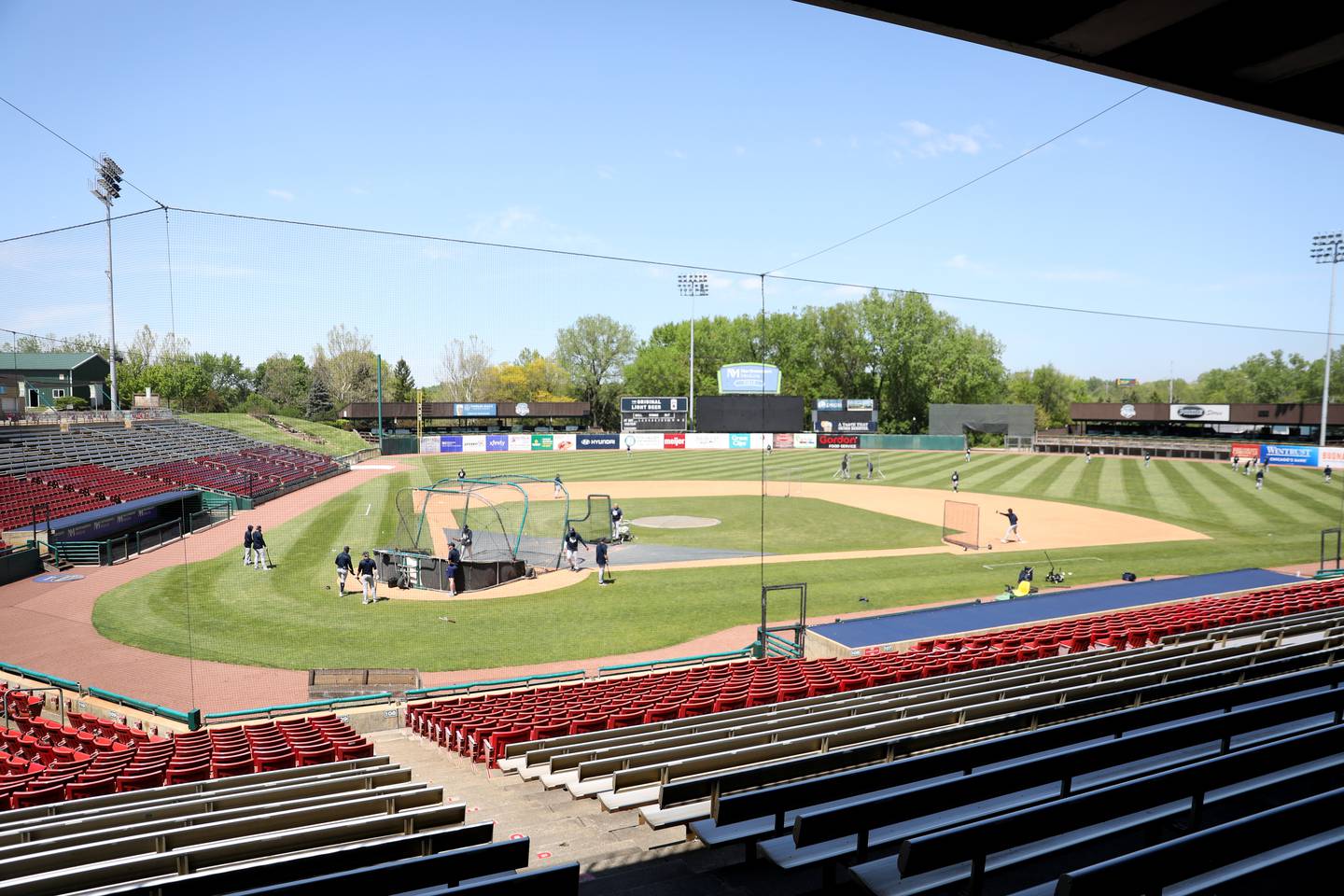 The Kane County Cougars practice on Northwestern Medicine Field in Geneva during media day on Monday, May 6, 2024.