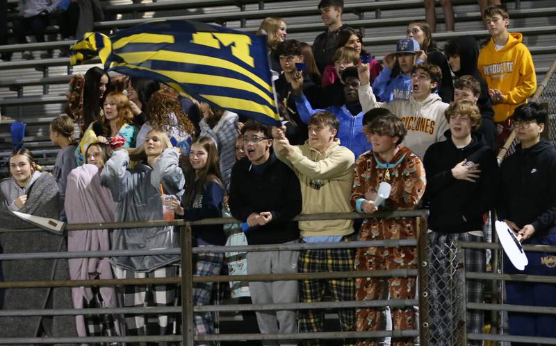 Marquette students cheer on the Crusaders on Friday, Oct. 18, 2024 at Seneca High School.