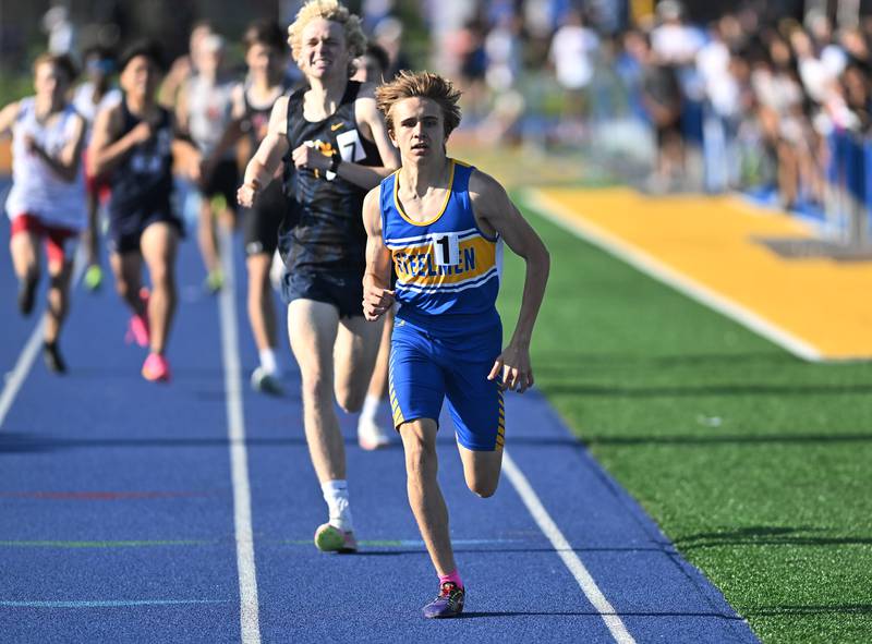 Joliet Central's Nathaniel Gabriel ahead of the pac in the 800 meters during the IHSA 3A Sectional track meet  on Friday, May. 17, 2024, at Joliet.