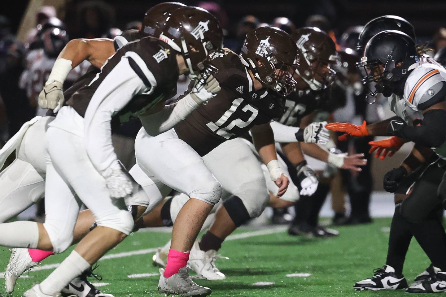 Joliet Catholic’s Zach Pomatto leads the rush on special teams against Leo on Friday, Oct. 6, 2023 in Joliet.