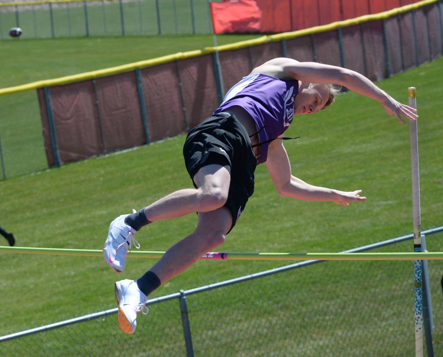 Dixon's Hayden Yingling clears the bar in the pole vault at the 44th Annual Gebhardt-Worley Invitational on Saturday, April 6, 2024 at Landers-Loomis Field in Oregon.