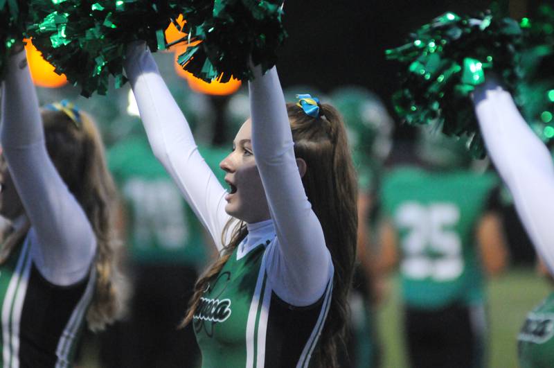 Seneca cheerleaders hype up the crowd during the Seneca home game against Lisle on Sept. 6, 2024.