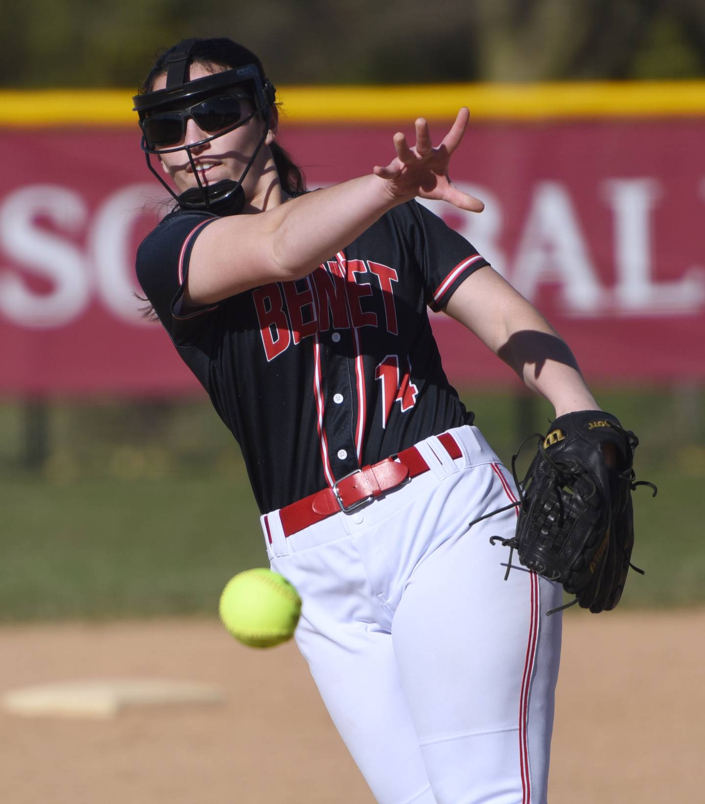 Benet pitcher Alexandra O’Rourke throws to a Naperville Central batter during Wednesday’s softball game in Naperville.