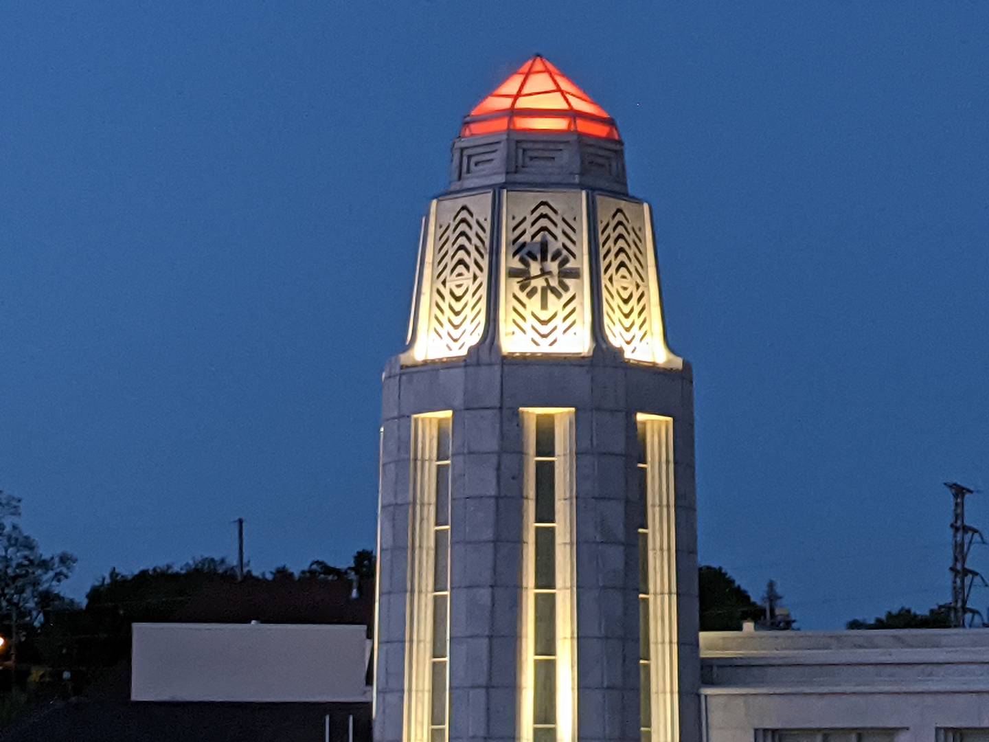 The tower in the St. Charles Municipal Building is orange in recognition of National Gun Violence Awareness Day.