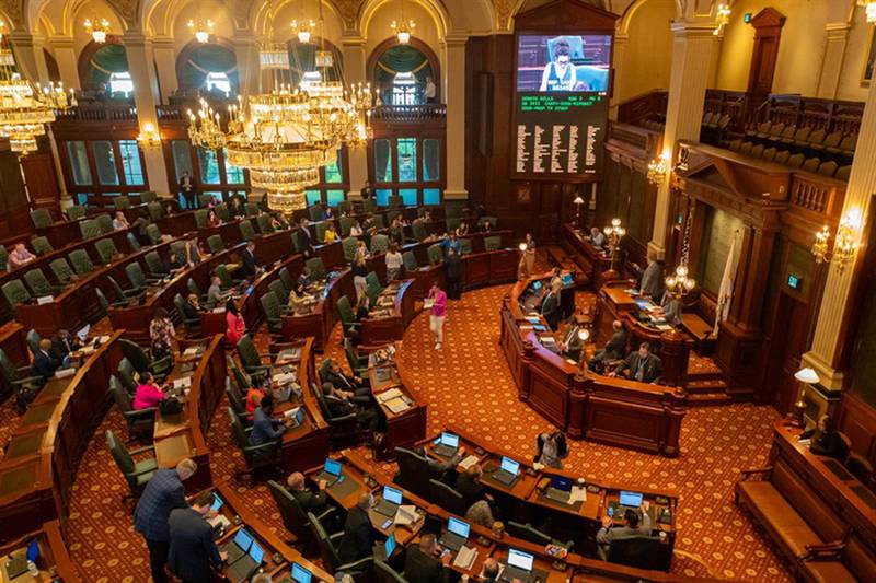 The Illinois House of Representatives, shown during floor debate early in their final scheduled week of the 2024 spring legislative session.