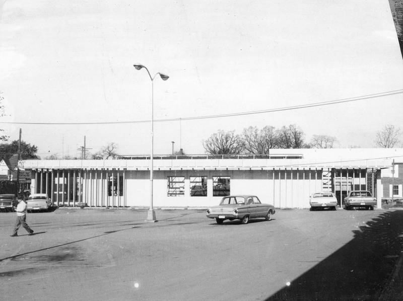 Looking west at the new First National Bank building, 141 West Lincoln Highway, under construction in May 1966.