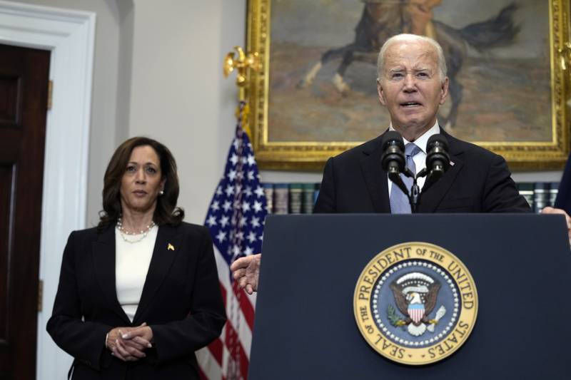 FILE - President Joe Biden speaks from the Roosevelt Room of the White House in Washington, July 14, 2024. With Biden ending his reelection bid and endorsing Harris, Democrats now must navigate a shift that is unprecedented this late in an election year. Democrats are set to hold their convention in Chicago in August. (AP Photo/Susan Walsh, File)