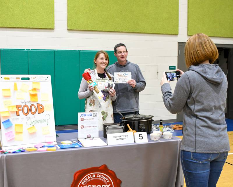 Michelle Donahoe and her husband Jeff Donahoe of the DeKalb County History Center pose for a photo after winning the People's Choice award during the chili cook-off at the Sycamore Park District's Fire and Ice Festival held at the Sycamore Park District Community Center on Saturday, Jan. 13, 2024.