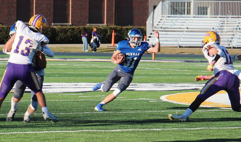 Newman’s Cody McBride finds a hole against the Mendota defense Saturday, Sept. 7, 2024, in Sterling.