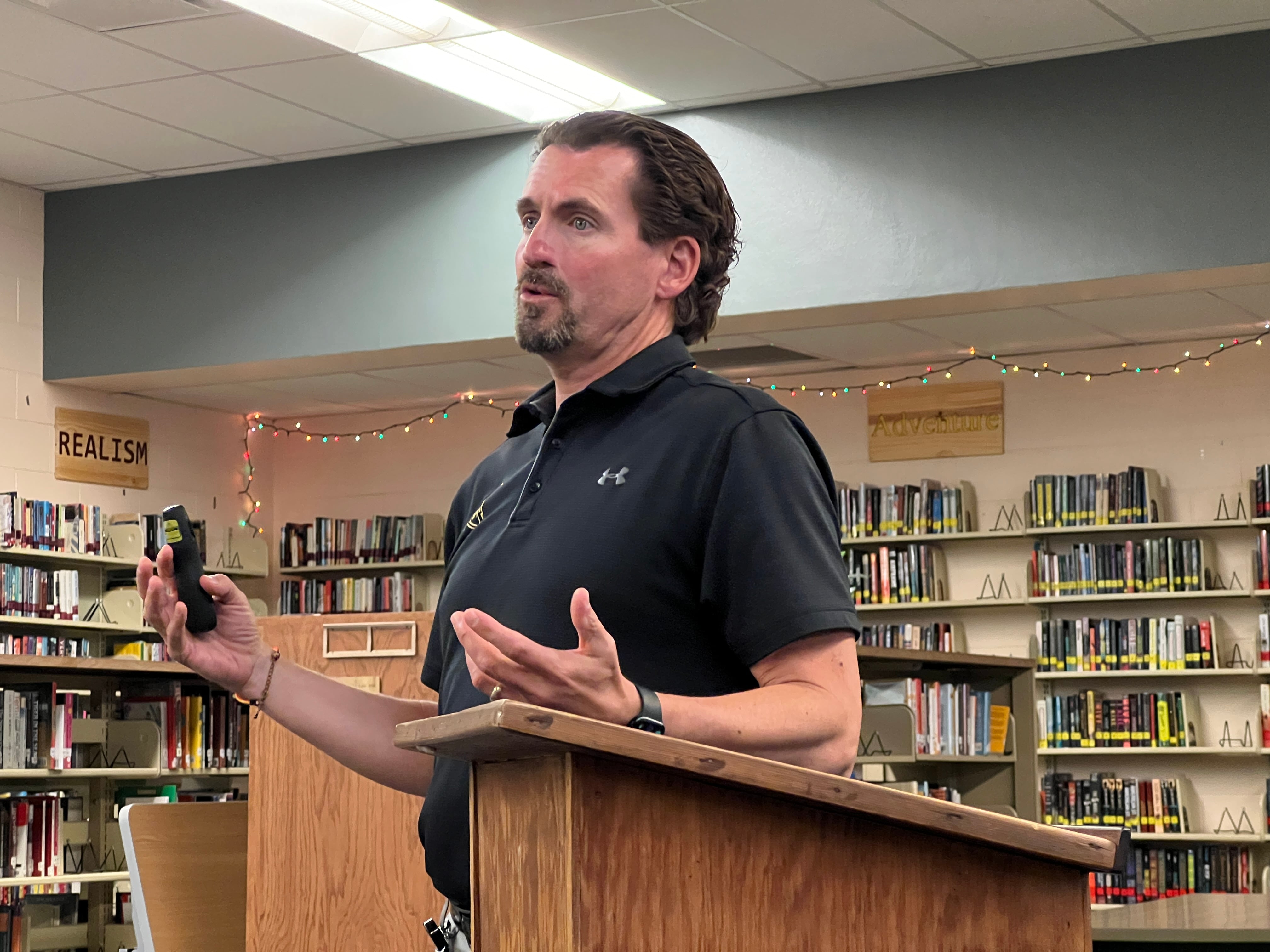 Sycamore Superintendent Steve Wilder talks during a Sycamore Community School District 427 Board of Education meeting on June 25, 2024.