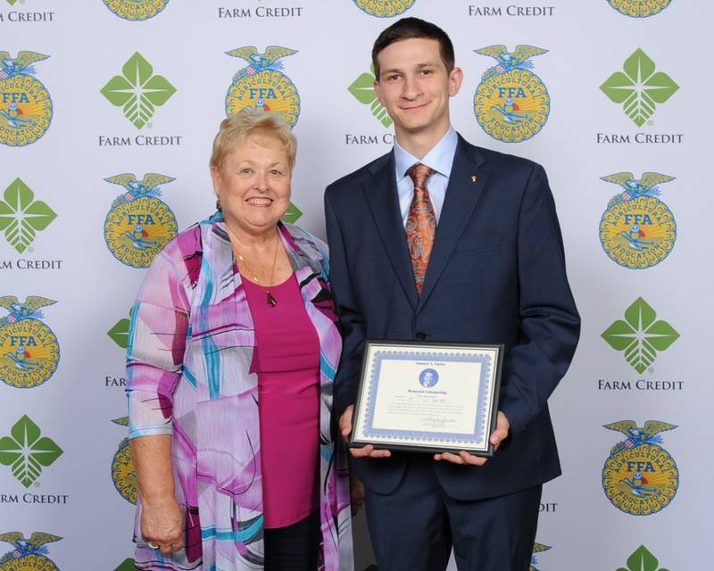 Sheila Burton, a donor, and Calvin Maierhofer, who received the Sam Taylor Memorial Scholarship.