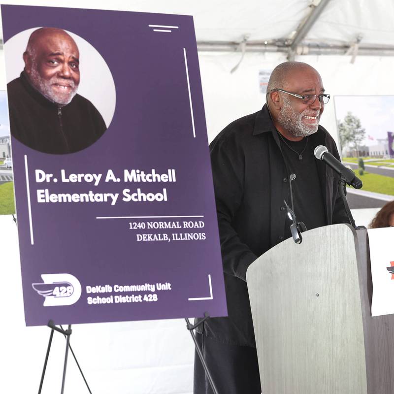 Leroy Mitchell smiles as he speaks Thursday, April 11, 2024, about how humbled and honored he is that the newest DeKalb school will bear his name during the groundbreaking ceremony for Dr. Leroy A. Mitchell Elementary School. The school will be located at 1240 Normal Road in DeKalb.