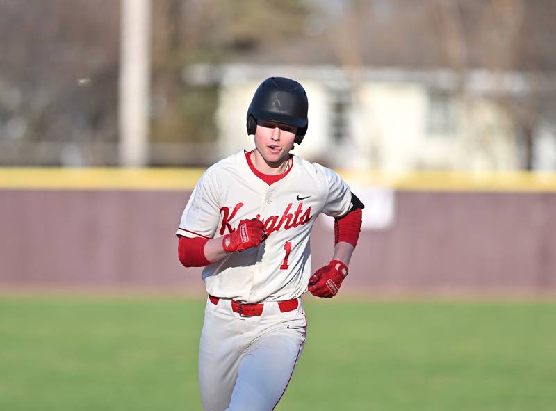 Lincoln Way Central's Landon Mensik rounds the bases  during the conference game on Thursday, April. 06, 2023, at New Lenox.