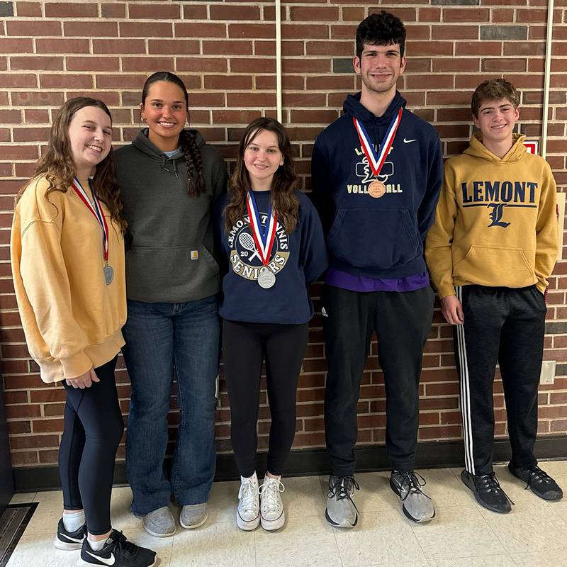 Lemont High School matched its single-year school record with three medals at the 2024 Illinois Design Educators Association State Competition, which was held April 20, 2024 at Illinois State University in Normal. Pictured (L to R): Mirella Miazga, Ania Liptak, Natalia Zagata, Aidan McIntyre, Greg Kasper