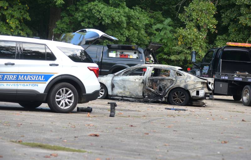 Dixon Rural firefighters and Lee County deputies investigated a vehicle explosion in a parking lot at Lowell Park, north of Dixon, on the morning of Thursday, Sept. 28, 2023. One person was found deceased in the driver's seat. Officials from the state fire marshal's office and the ATF also were called to the scene.