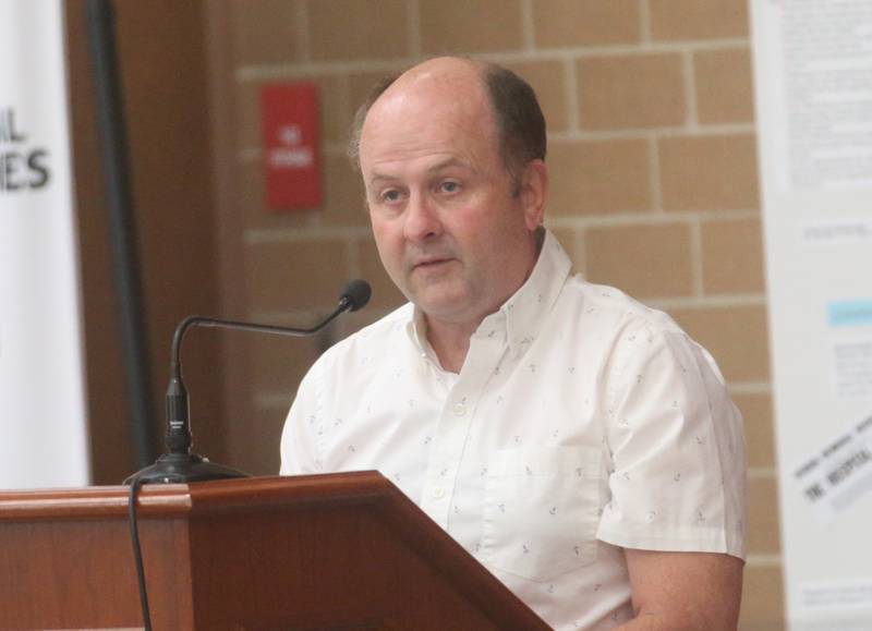 Tom Ganiere Ottawa Commissioner speaks to the Illinois Health Facilities and Services Review Board during a hearing on Thursday, June 13, 2024 at Central Intermediate School in Ottawa.
