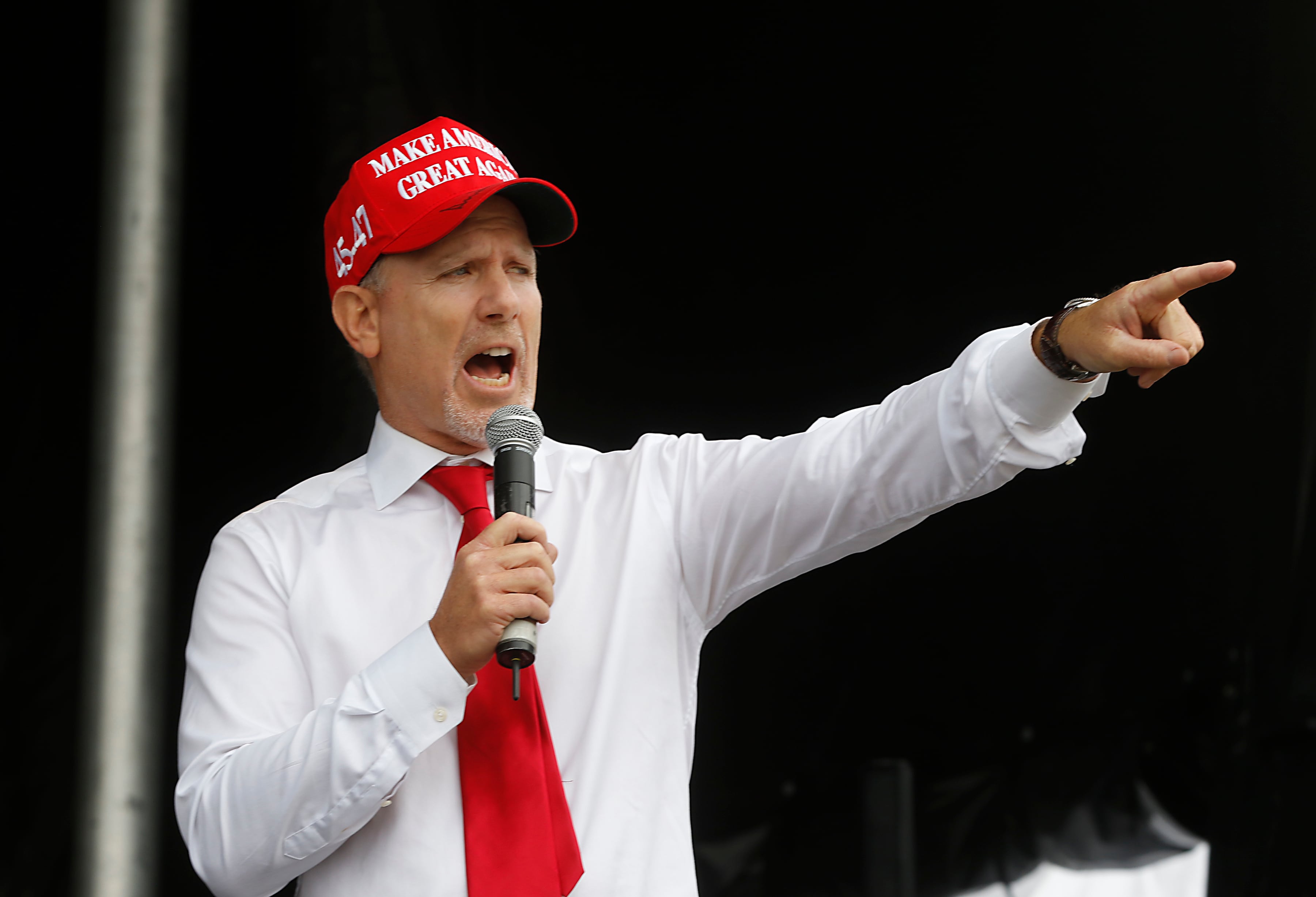 Gary Rabine hosts the Trump Now-Save the American Dream Rally at the McHenry County Fairgrounds on Sunday Aug. 18, 2024, in Woodstock.