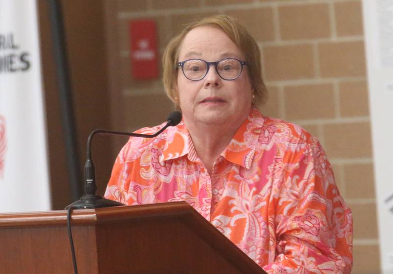 Barbara Jones speaks to the Illinois Health Facilities and Services Review Board during a hearing on Thursday, June 13, 2024 at Central Intermediate School in Ottawa.