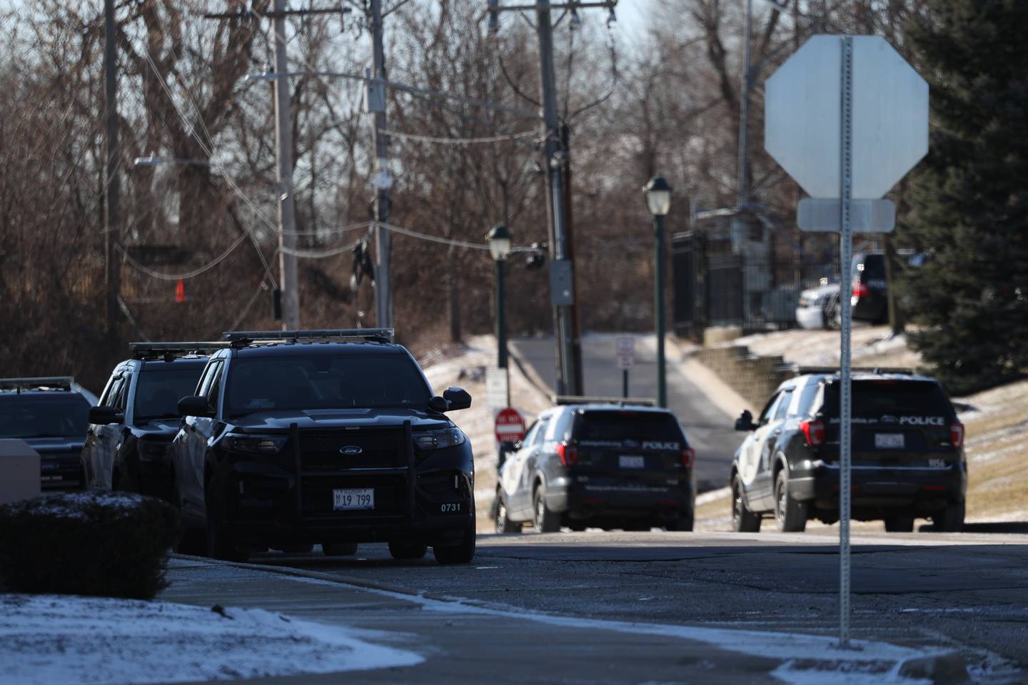 Joliet Police squad cars sit outside the Joliet Police Department on Friday, February 17th in Joliet.