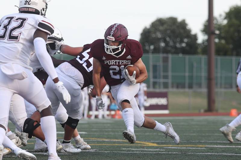 Lockport’s Johnny Wesolowski rushes against Plainfield North on Friday, August 30, 2024 in Lockport.