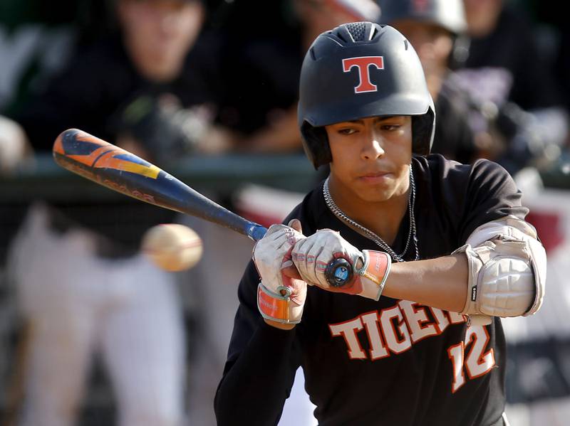 Crystal Lake Central's Jaden Obaldo watch a pitch for a ball during a Class 3A Grayslake Central sectional championship baseball game against Deerfield on Friday, May 31, 2024, at the Grayslake Central High School.