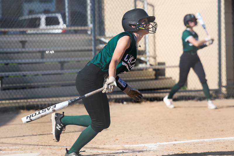 Plainfield Central’s Emma Sommerfeld connects for a RBI double against Joliet West on Wednesday, May 15, 2024 in Joliet.