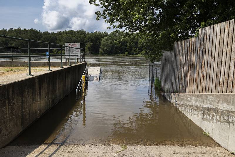 The boat ramp at Custer Avenue in Dixon is submerged due to high water levels in the Rock River Monday, July 15, 2024.