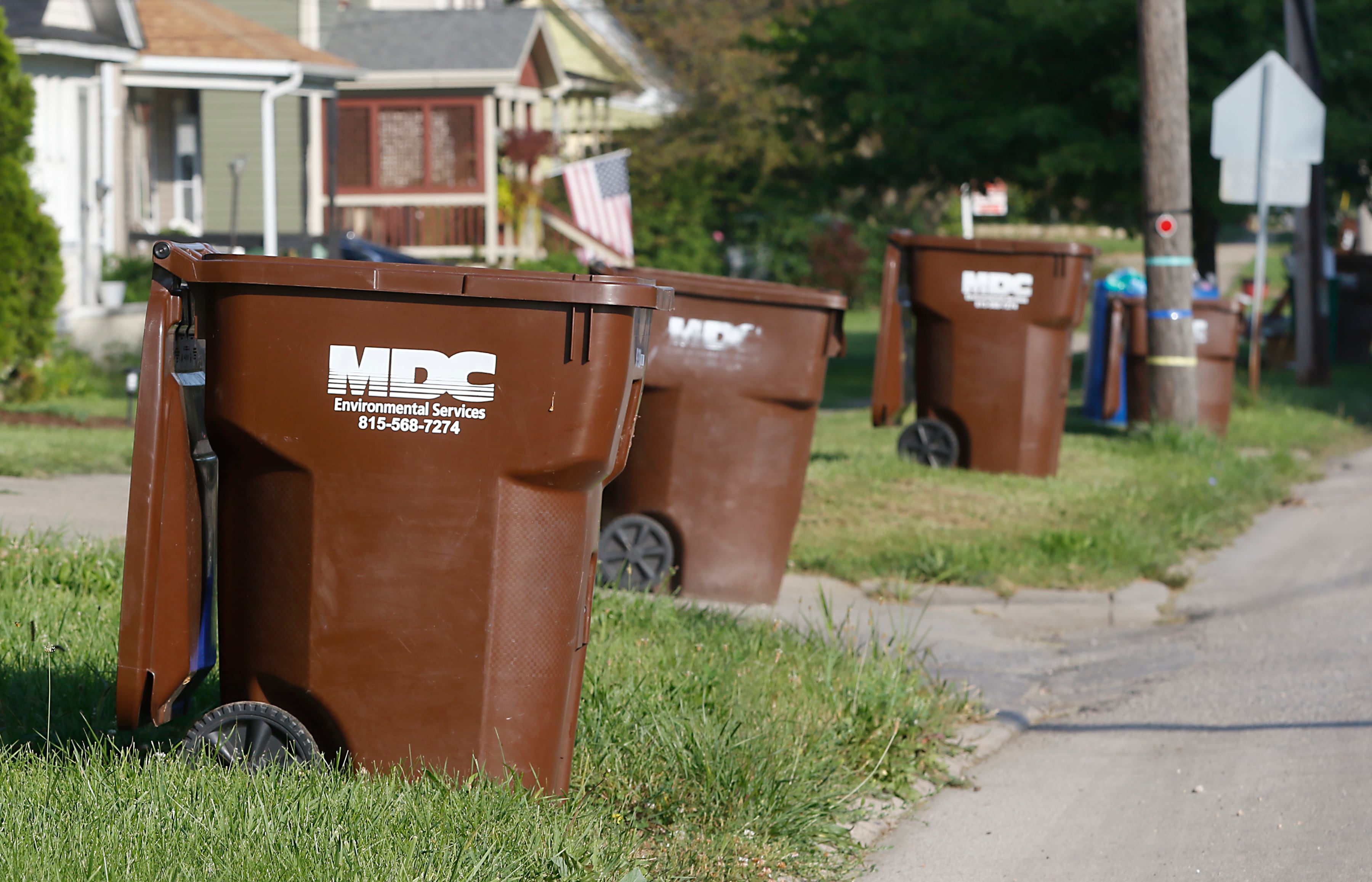 Garbage bins in Woodstock on Wednesday, Aug. 14, 2024.