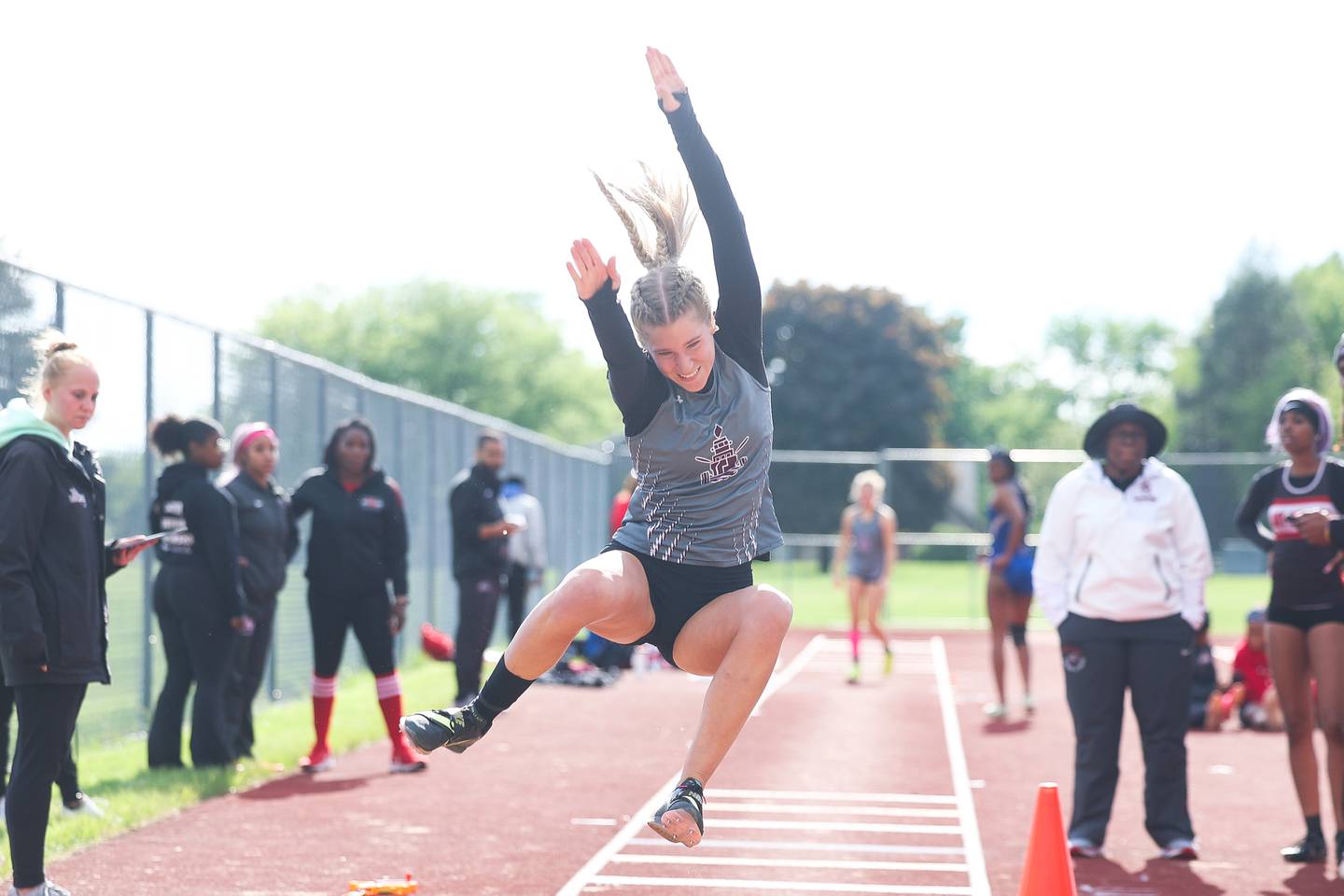 Lockport’s Ella Cline took 1st place in the Girls Long Jump at the Class 3A Lockport Sectionals on Friday, May 10, 2024 in Lockport.