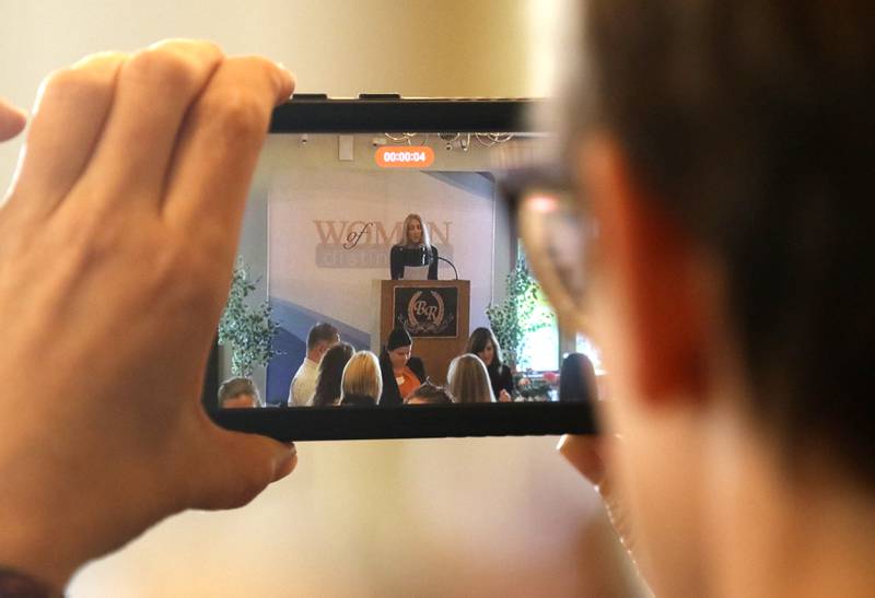 A some records award recipient Carolyn Campbell as she speaks during the Northwest Herald's Women of Distinction award luncheon Wednesday June 5, 2024, at Boulder Ridge Country Club, in Lake in the Hills. The luncheon recognized 11 women in the community as Women of Distinction.