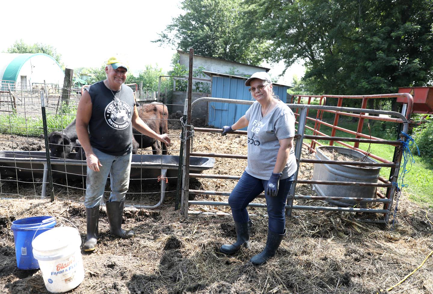 Bob and Marcia Burgin’s six calves escaped out of a fence at their Maple Park farm on July 2, 2023. Two of the calves were recovered that night while the other four were caught over the course of three days by cowboy Wesley Bush of Morrison.