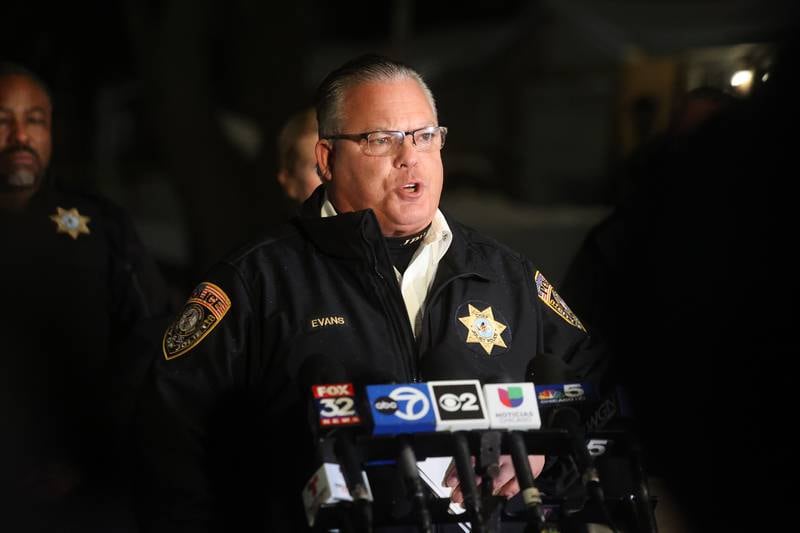 Joliet Police Chief Bill Evans gives a press conference along West Acres Road at the scene were multiple people were found dead in two homes on Monday, Jan. 22nd in Joliet.