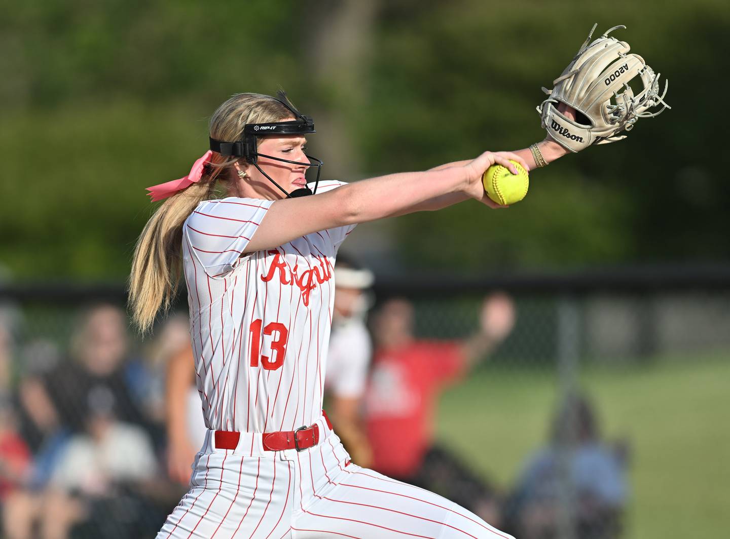 Lincoln-Way Central's Lisabella Dimitrijevic winding up for  a pitch during the Class 4A Lincoln-Way Central sectional championship game against Lockport on Friday, May 31, 2024, at New Lenox.