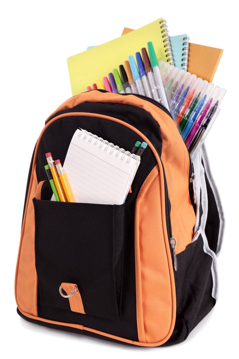 School bag with student supplies