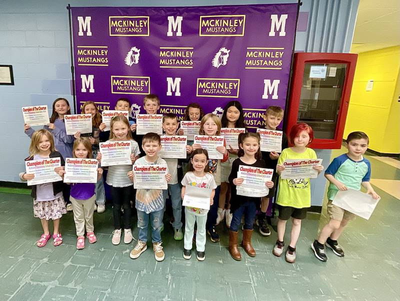 McKinley Elementary School in Ottawa named its February Champion of the Charter students. The students are Roman M., Brynlee B., Violet R., Kaiden W., Olive R., Brynlee C., Nolan S., Owen K., Brody B., Aubrey B., Maddox N., Leah O., Caden L., Khaly T., Hazel O., Thomas J., Osiris A. and Hartlee C. The school does not release the last name of students.