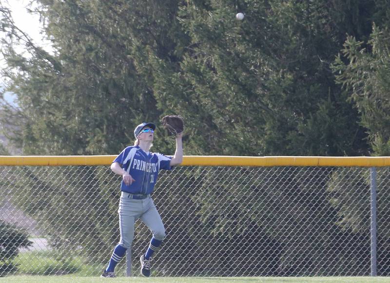 Princeton's Nolan Kloepping makes a catch against Bxureau Valley on Thursday, April 25, 2024 at Bureau Valley High School.