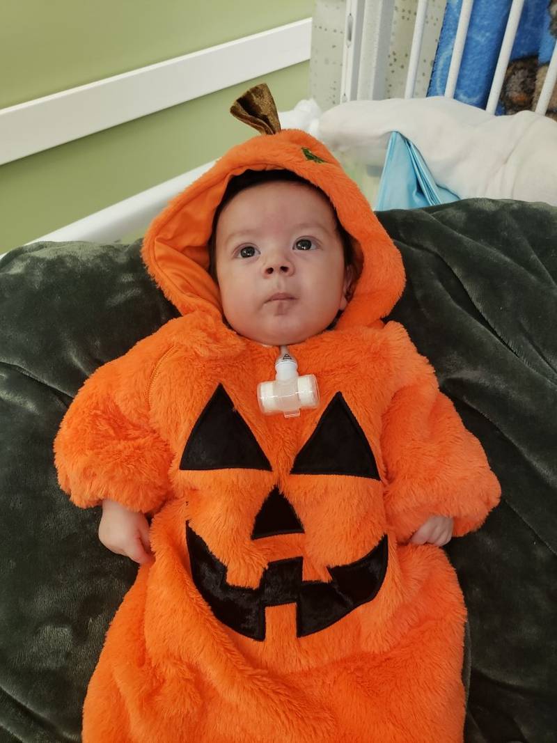 Benjamin, son of Crystal Ledesma of Lake in the Hills, dressed up for Halloween 2023 in the neonatal intensive care unit at Advocate Children's Hospital.