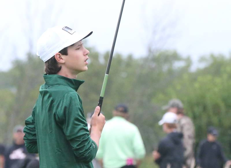 St. Bede's Abraham Wiesbrock tees off during the Class 1A Regional on Wednesday, Sept. 27, 2023 at Wolf Creek Golf Club in Pontiac.