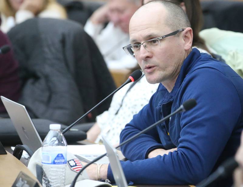 La Salle County Board member Brian Dose, D-Ottawa, speaks Thursday, Feb. 8, 2024, before voting on a resolution to declare La Salle County as a non-sanctuary county regarding migrants.