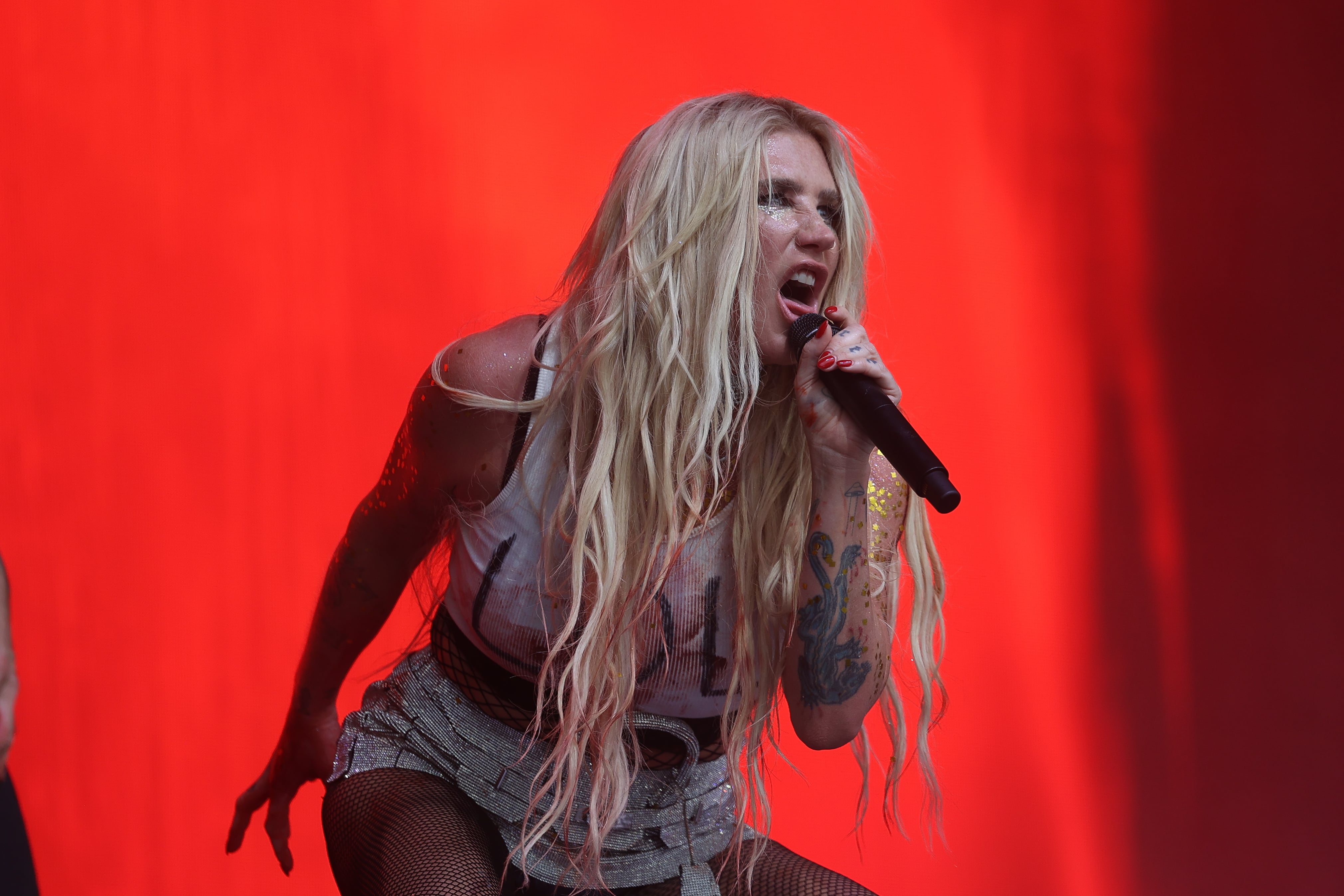 Kesha performs at Lollapalooza on Aug. 1, 2024 in Chicago.