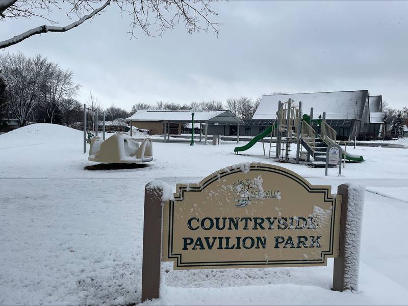 Snow blankets a playground in Yorkville on Tuesday, Jan. 9, 2023. The National Weather Service placed Kendall County under a winter weather advisory until noon Tuesday.