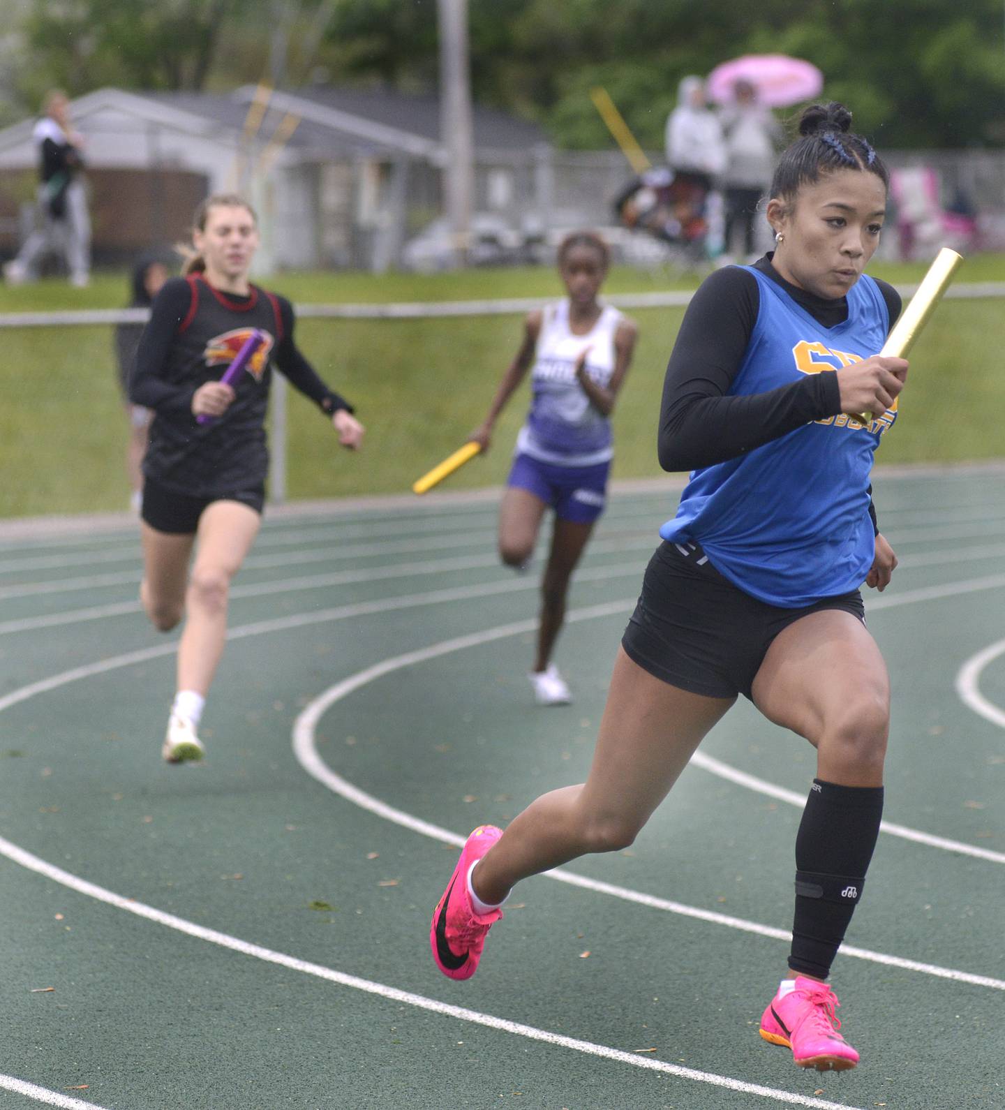 Somonauk’s Alexis Punsalan competing in the 4x100 relay Thursday at the girls track and field sectional at Seneca.