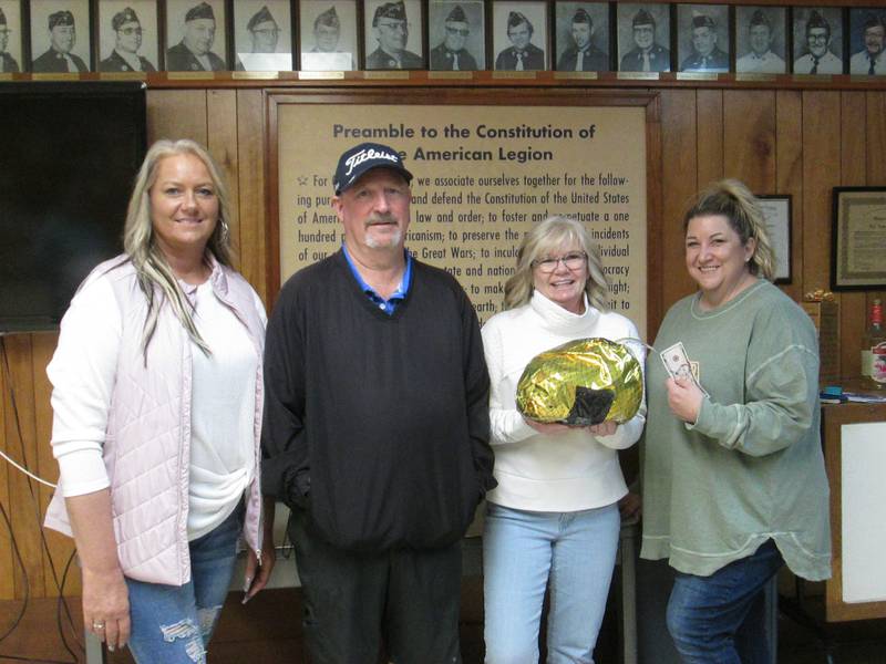 The Plano American Legion held its first event Ham Bowl on March 30.  Pictured are are Ham Bowling  winners with Legion manager Kathy Lopez (left), Cliff Curl, Wendy Bedal and Jennifer Henze.