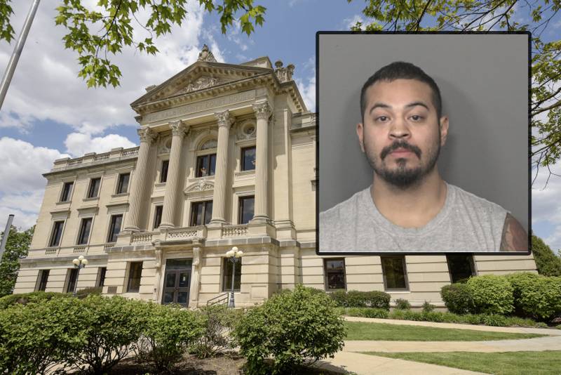 Ezequiel Hernandez, 28, was charged Friday, Sept. 13, 2024, with first-degree attempted murder, a Class X felony in connection to a stabbing reported about 2 a.m. in downtown DeKalb Friday, police said. (Inset photo provided by DeKalb Police Department)