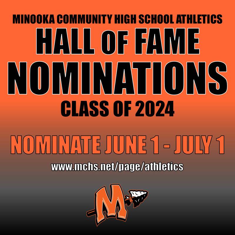 The flyer for Minooka Community High School's Athletic Hall of Fame nominations.